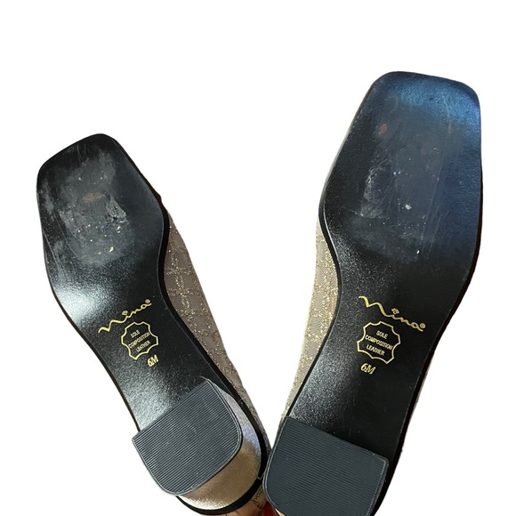 VINTAGE NINA Mod Square Toe Metallic Gold Glitter Heeled Shoes - Picture 7 of 11